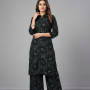 Women's Rayon Floral Printed Cord Set | Mandarin Collar Kurti with Palazzo Pants | Lightweight Breathable Indian Ethnic Co-ord Set for Women | Festive & Casual Wear | Black & Lavender Combo Available
